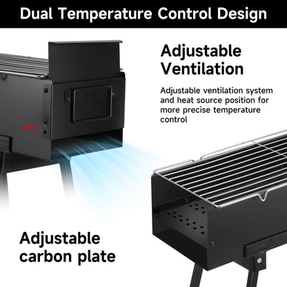 WILLBBQ Charcoal Grills Commercial Quality Portable Multiple Size Hibachi BBQ Lamb Skewer Folded Camping Barbecue Grill for Backyard Party Picnic Use(31.6x7.1x5.1 inch With Accessories),BLACK