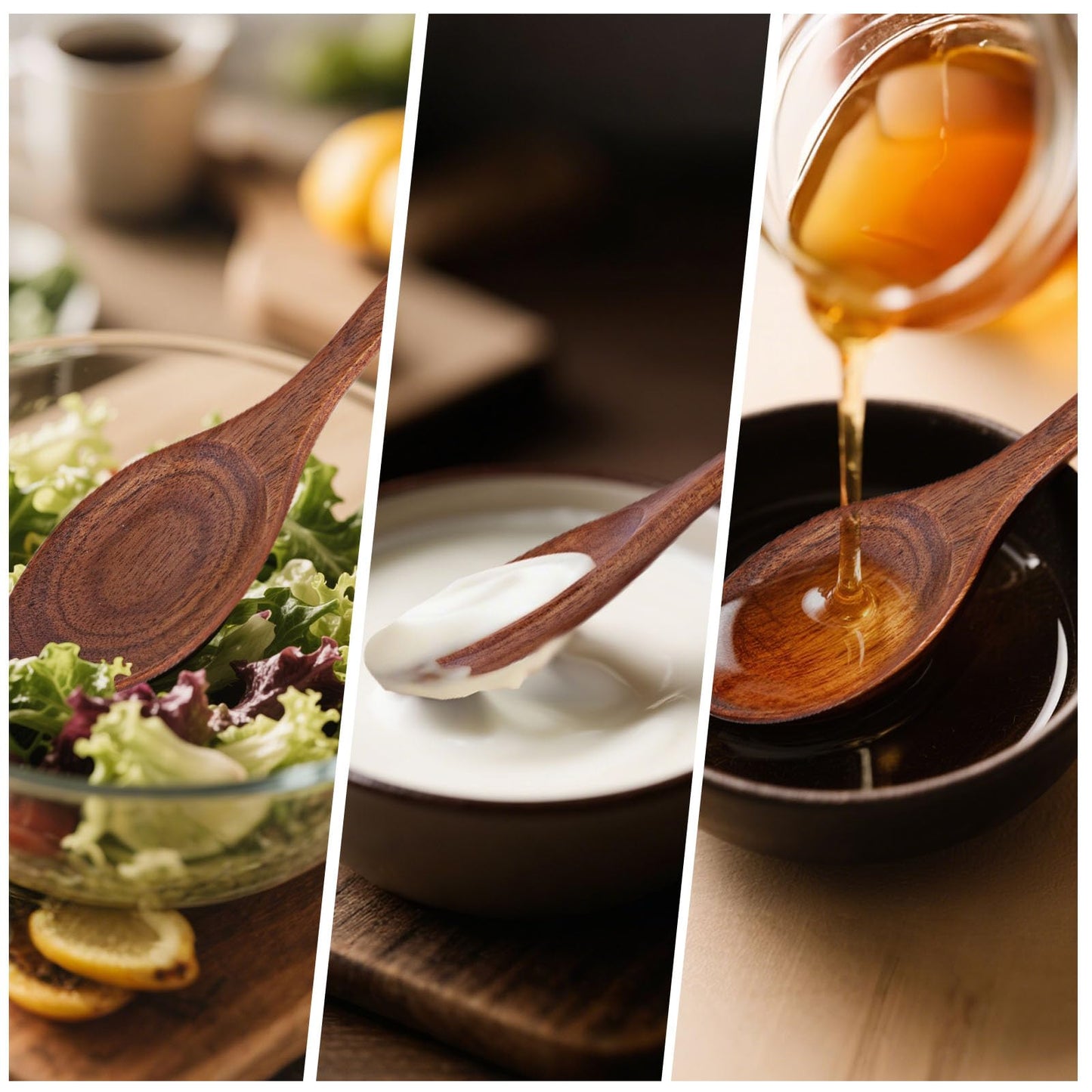 HAKSEN Wooden Spoons for Eating, 8.2 Inch Wood Mixing Soup Spoon with Long Handle for Korean Food Daily Meal Stirring Sauce Coffee, 6PCS
