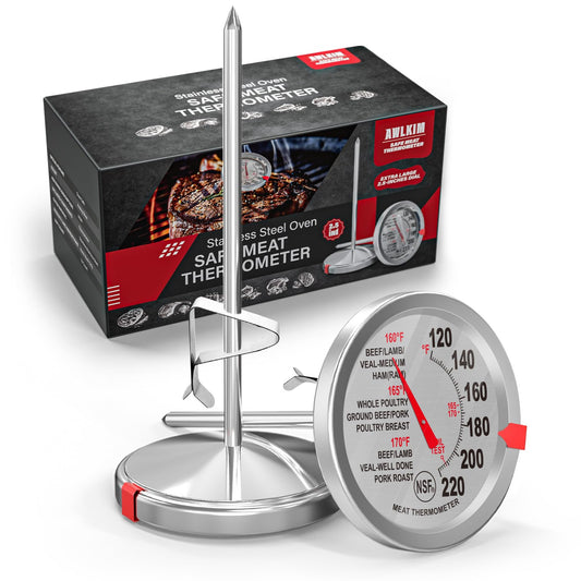 AWLKIM® 2 Pack Stainless Steel Meat Thermometer, Safe Leave in Oven, 2.5-in Extra-Large Dial Food Thermometer for Cooking, Temperature Probe for Baking, Candy, Oil, Steak, Turkey - Kitchen Gadgets