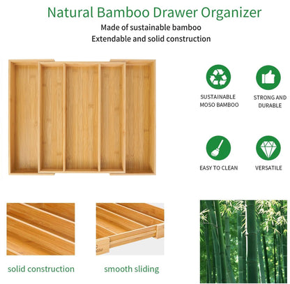 Utoplike Bamboo Expandable Kitchen Drawer Organizer, Adjustable Utensil Holder and Cutlery Tray Organiser, Drawer Divider for Silverware, Flatware, Knives in Kitchen, Bedroom, Living Room, 5 Slot