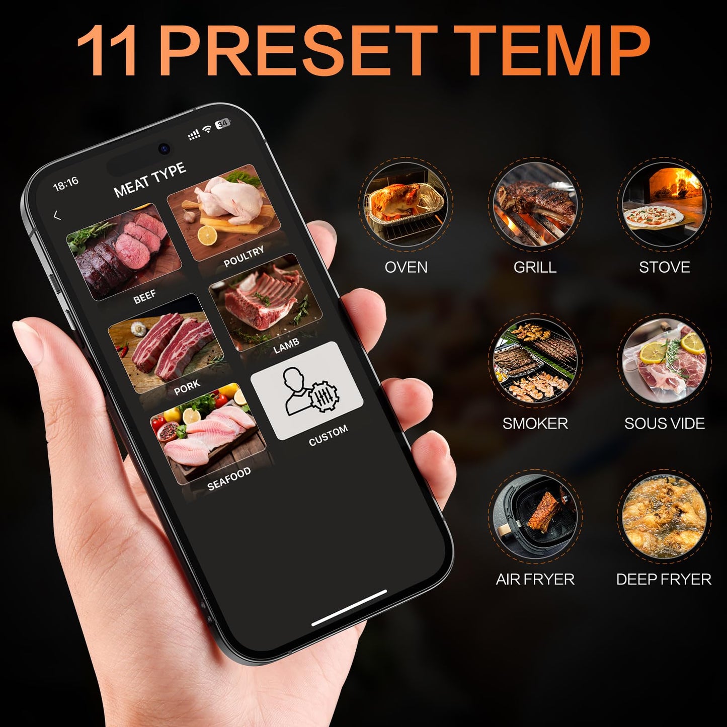 Meat Thermometer Digital Wireless for Grilling and Smoking, Grill Thermometer Smart with 230 Ft Range for Cooking, BBQ, Oven, Smoker, Air Fryer, Stove, Rotisserie, Sous Vide at Home Kitchen Outdoor