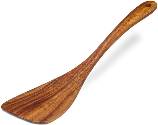 Jilla-hla Wooden Spatula Wooden Turner Acacia Wood,Long Handle Flat Frying Spatula Handmade for Kitchen Cookware (Frying Spatula)