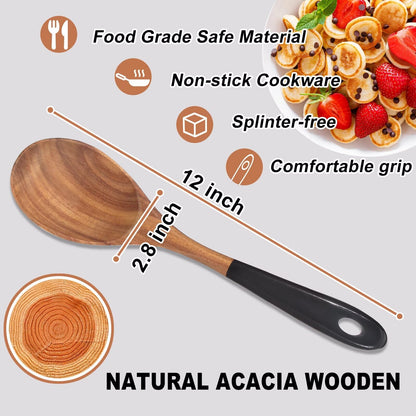 2 Pcs Large Wooden Spoons for Cooking Serving Utensils 12" Big Mixing Non Toxic Spoon for Baking Cooking Spatula Set Unique Acacia Wood Teak Long Stirring Spoons Ladle Kitchen Tools Gift