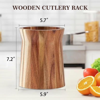 Wcatea 360° with Rotating Extra Large Cooking Utensil Holder,Wood Utensil Holder, 7.6" Kitchen Holder for Countertop Farmhouse Decor