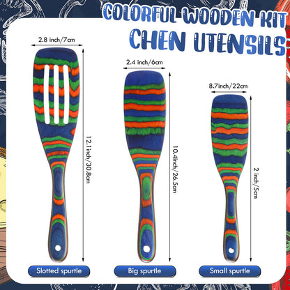 Maxdot 3 Pcs Wooden Spoons for Cooking Pakkawood Kitchen Utensils Set Wooden Cooking Spurtles Wood Serving Spatula Spoon Safe for Non Stick Cookware Housewarming Kitchen Souvenir Gift