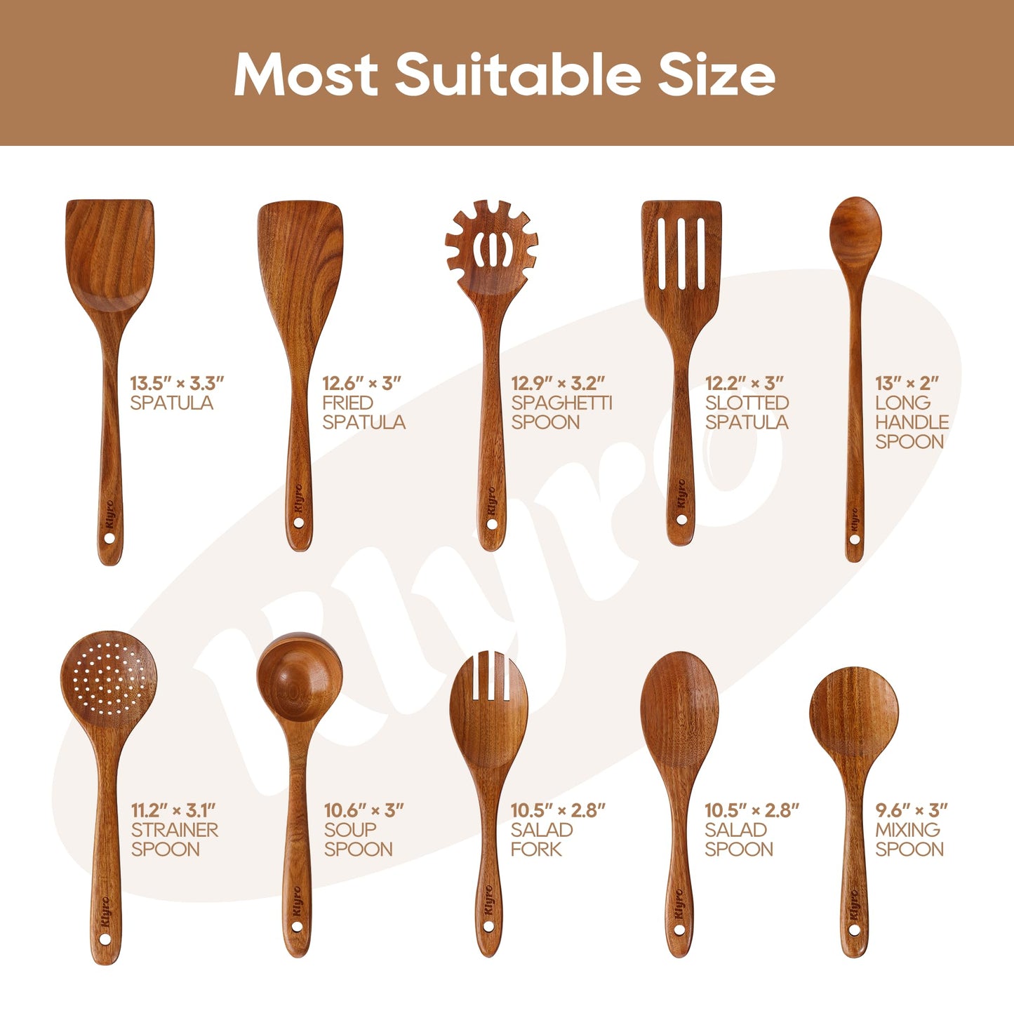 KLYRO Teak Wooden Cooking Utensils Set, 10 Piece Premium Kitchen Cookware, Non-Scratch Wooden Spoons for Cooking, Perfect for Cooking and Serving