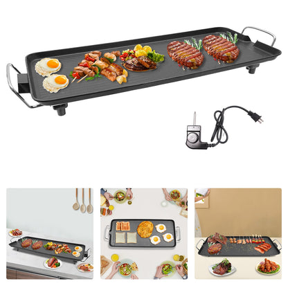 27'' 1500W Electric Griddle Teppanyaki Grill Hob Nonstick Large Griddle Long Countertop with Adjustable Temperature Indoor Outdoor Table Top Grill for Outdoor Yard Travel Picnic Camping Party