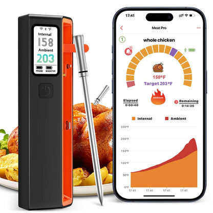 UNERVER Wireless Meat Thermometer with WiFi - Smart LED Digital Control Base, 6 Sensors Bluetooth Probe with ±0.5°F Instant Read Accuracy, App Controlled, Unlimited Range for BBQ,Smoker,Grill,Oven