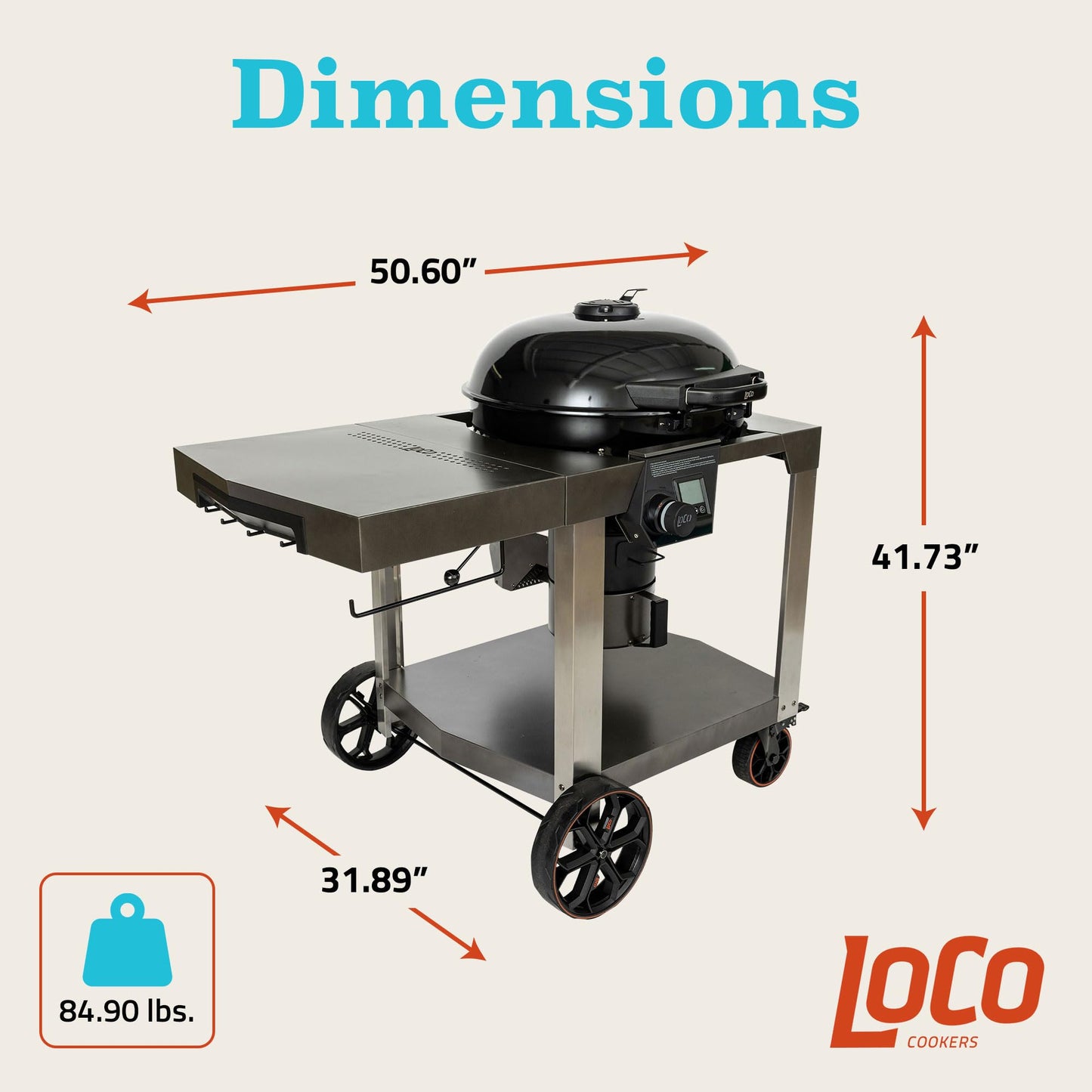 LoCo Cookers SmartTemp Kettle Grill with Cart, Charcoal or Wood Compatible, 22.5"