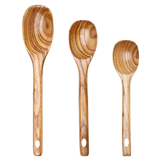 3 Piece Wooden Spoons for Cooking Spoon Set Wood Cooking Utensils Serving Spoon Kitchen Spatula Large Mixing Spoon Long Baking Ladle Bamboo Stirring Non Toxic Spoons Kitchen Tools Utensil