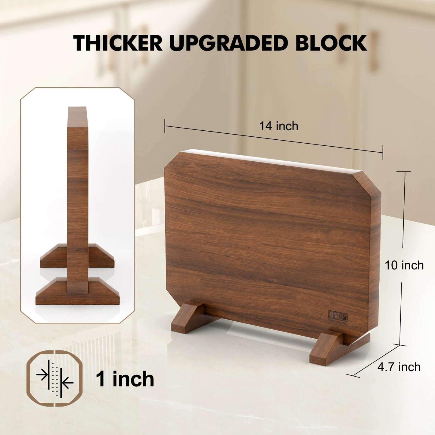 HOSHANHO Magnetic Knife Block, Thickened Acacia Wood Kitchen Knife Holder Stand with Strong Magnets, Multifunctional Double Side Knife Storage Organizer for Kitchen Counter