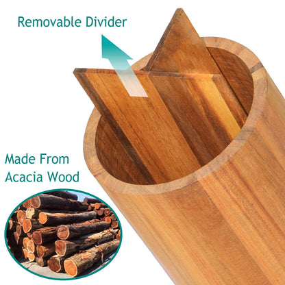 Acacia Wood Utensil Holder for Countertop 360° Rotating Cooking wooden Utensils Crock for Kitchen Counter Farmhouse Spatula Holder Kitchen Utensil Storage Organizer Storage Caddy