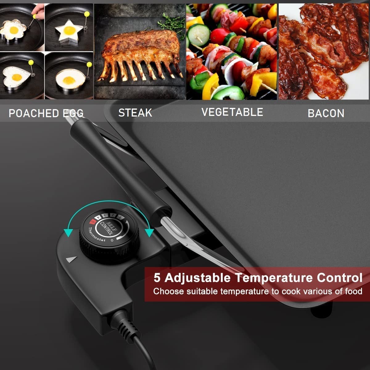 LDAILY Large Electric Teppanyaki Table Top Grill Griddle, 35'' Indoor Outdoor Nonstick BBQ Griddle w/5 Adjustable Temperature, Portable 2000W Barbecue Plate for Party/Home/Camping Cooking