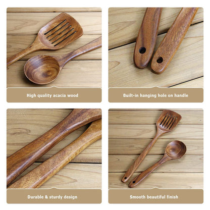 AYFDISHS Wooden Spatulas for Cooking, Handmade Natural Acacia Cooking Rice Paddle, Slotted Spatula for Nonstick Cookwares, Set of 2