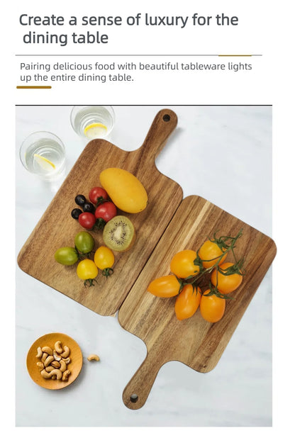 Selected Acacia Wood Cutting Board with Handle 13.7''X7'', Small Cutting Board, Wooden Cutting Board, Natural Wood, Oiled, Kitchen Item, Breakfact, Cake, Stylish, Bread, Fruits (Rectangular)