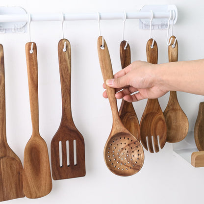 HAKSEN Wooden Spoons for Cooking, 9PCS Natural Wooden Kitchen Utensil with Spoon Rest, Comfort Grip Cooking Spoons and Utensils Holder