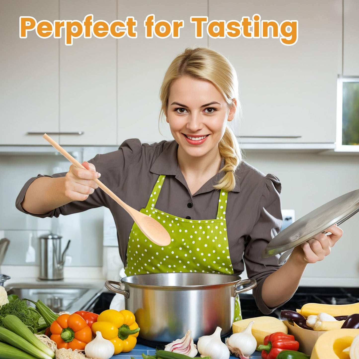 HANSGO Wooden Spoons for Cooking, 12 Inch Long Handle Wooden Cooking Mixing Oval Spoons to Baking, Stir Meals, 3PCS