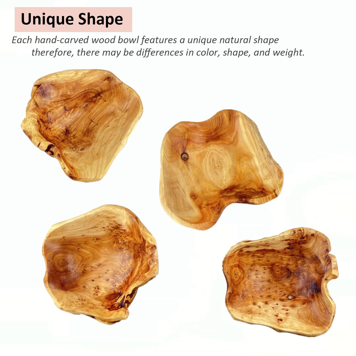 MIATTCLD Wooden Bowl Decorative Natural Wood Fruit Bowl, Irregular Creative Wood Bowls, Rustic Hand Carved Candy Snack Keys Serving Bowls for Home Decor