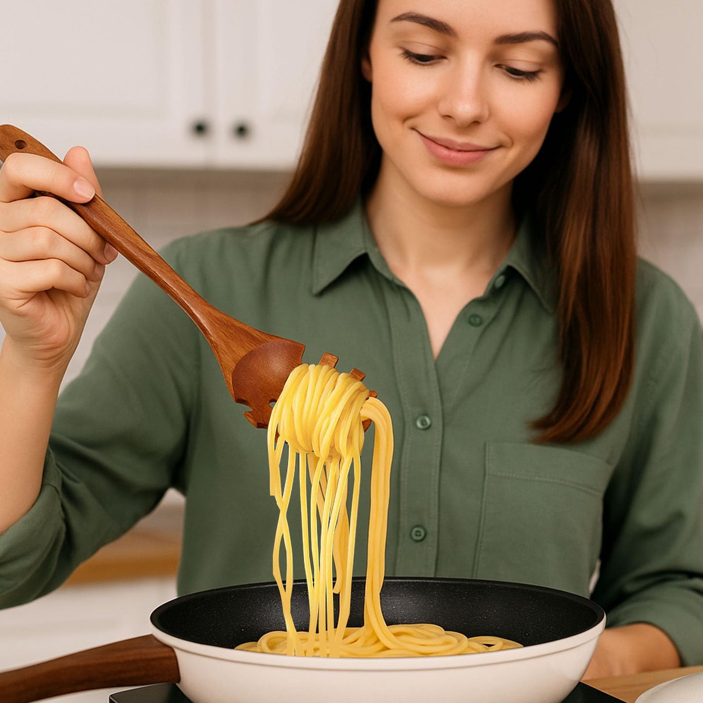 HAKSEN Wooden Spoons for Cooking, 10PCS Natural Acacia Wood Kitchen Utensils Set, Wooden Utensil Set for Nonstick Cookware, Smooth Finish, Sturdy & Durable