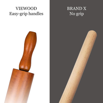 VieWood Wooden Rolling Pin, Long Rolling Pin for Baking, Wooden Dough Roller with Handles, Non Stick, Durable - For All Baking Needs, Fondant, Dough, Bread, Pasta, Pizza, Cookie, Pastry