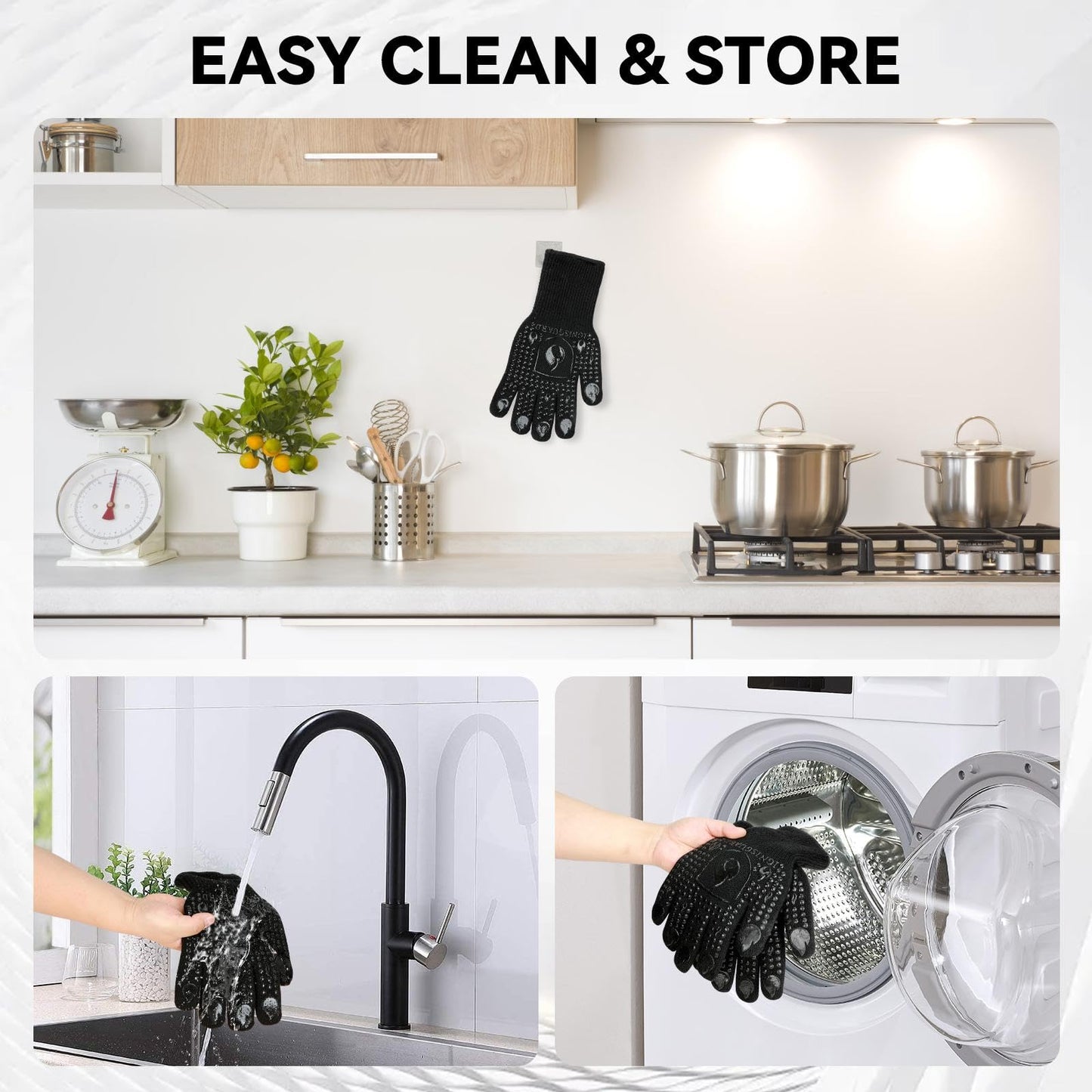 IGNISGUARD BBQ & Grill Gloves, 1472°F Silicone Oven Mitts Heat Resistant Gloves for Cooking, Oven Gloves with Fingers Fireproof Non-Slip Kitchen Gloves for Baking Grilling, 1-Pair Black