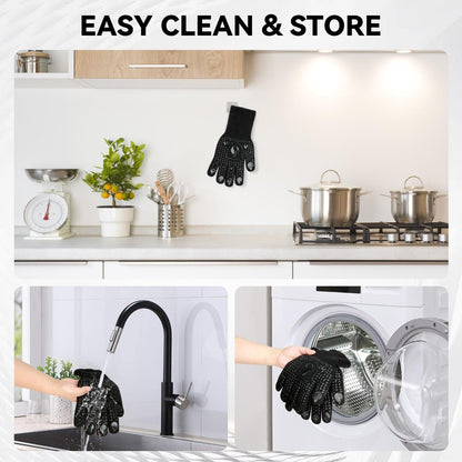 IGNISGUARD BBQ & Grill Gloves, 1472°F Silicone Oven Mitts Heat Resistant Gloves for Cooking, Oven Gloves with Fingers Fireproof Non-Slip Kitchen Gloves for Baking Grilling, 1-Pair Black