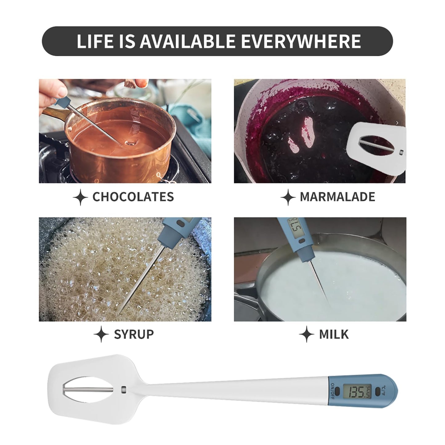 Efeng Candy Thermometer Spatula for Digital Cooking with Pot Clip – Silicon Spatula with Meat Thermometer, Instant Read Thermometer for Candy,Chocolate,Grill Meat Cooking