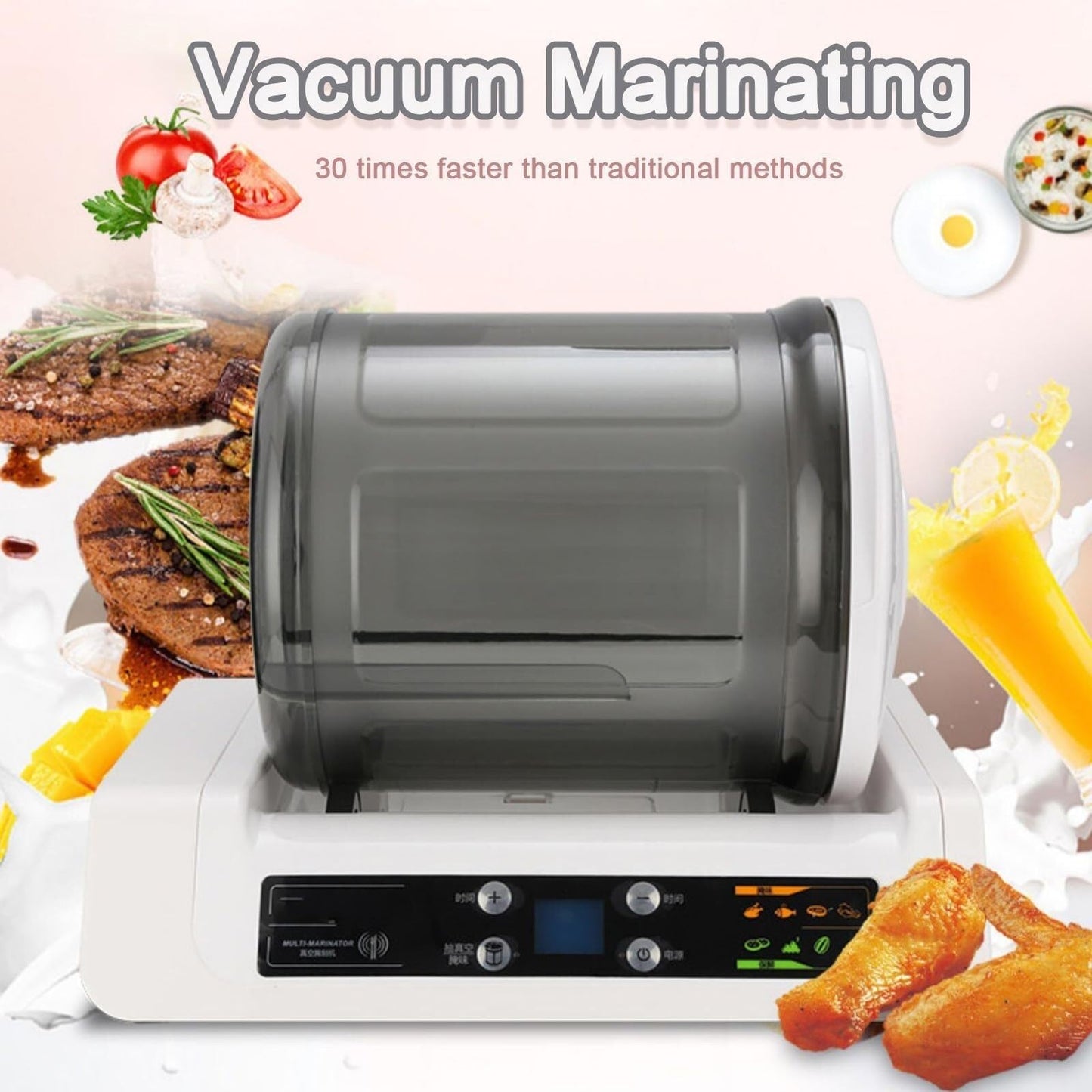 Commercial Meat Tumbler Marinator,Automatic Vacuum Tumbler Marinating Machine, Led Display,Control Panel,with 20 Disposable Gloves