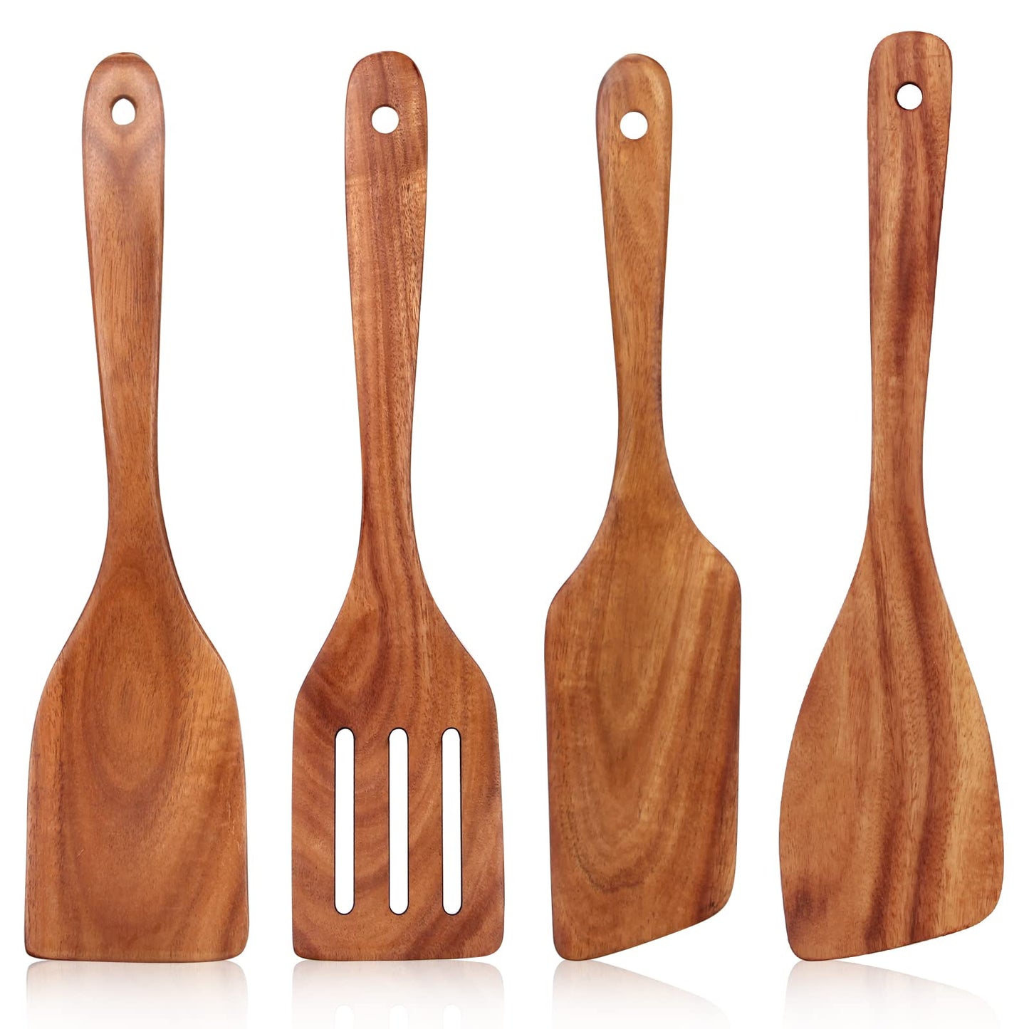 Best Non Toxic Wooden Spatula for Cooking Utensils Set Wood Spurtle Flat Spatulas for Kitchen Use Tools Teak Utensils Slotted Turner Bamboo Cooking Spoons Egg Utensil Cast Iron Scraper Thin Spatula
