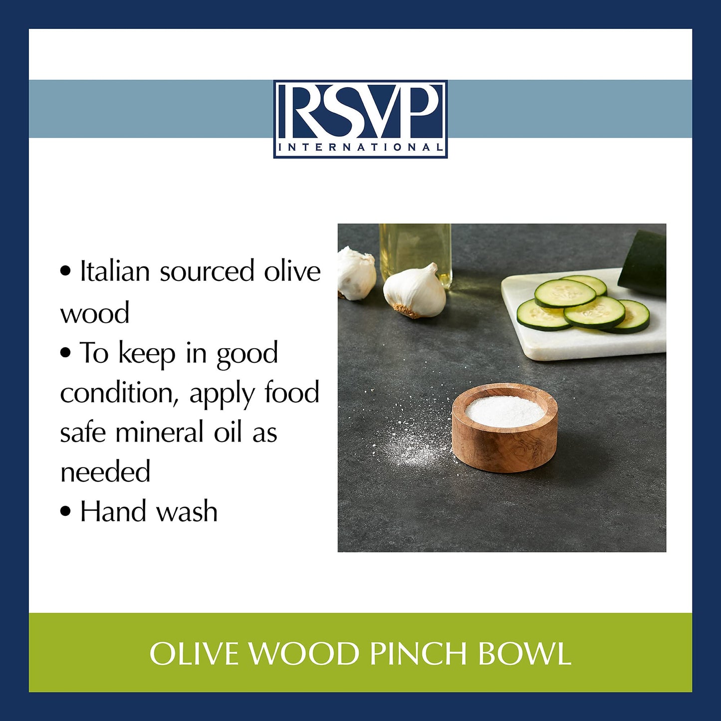 RSVP International Olive Wood Condiment Pinch Bowl, 3" | Rustic, Natural Authentic Italian Olive Wood | Classic Style for Kitchens, Tables, & More | Functional for Salts, Peppers, & Herbs