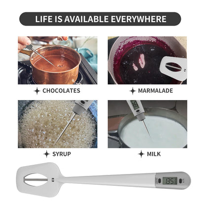 Candy Thermometer Spatula with Pot Clip Digital Thermometer Spatula for Chocolate, Creams, Sauces, Jams and Syrups, Meat Cooking (White)