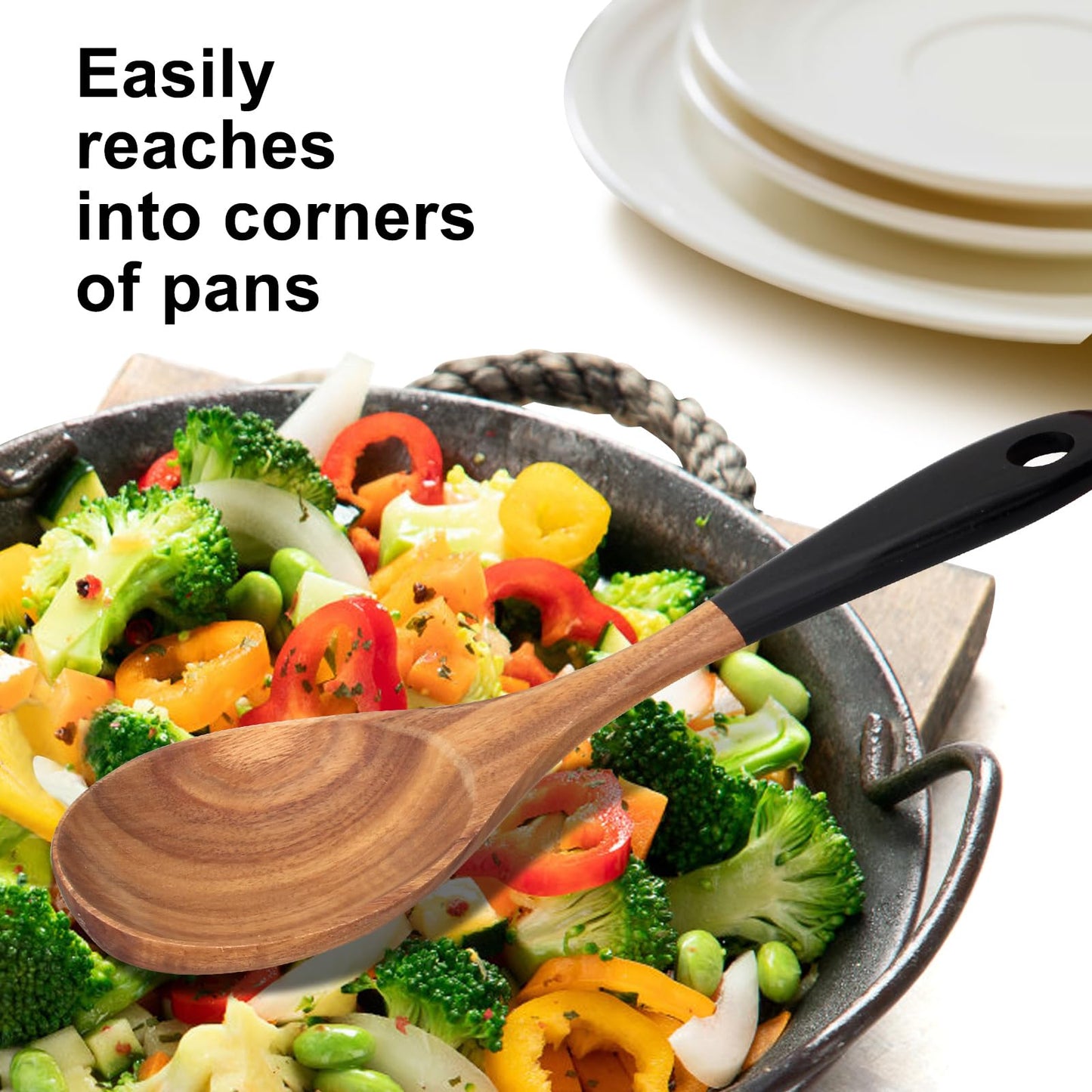 2 Pcs Large Wooden Spoons for Cooking Serving Utensils 12" Big Mixing Non Toxic Spoon for Baking Cooking Spatula Set Unique Acacia Wood Teak Long Stirring Spoons Ladle Kitchen Tools Gift