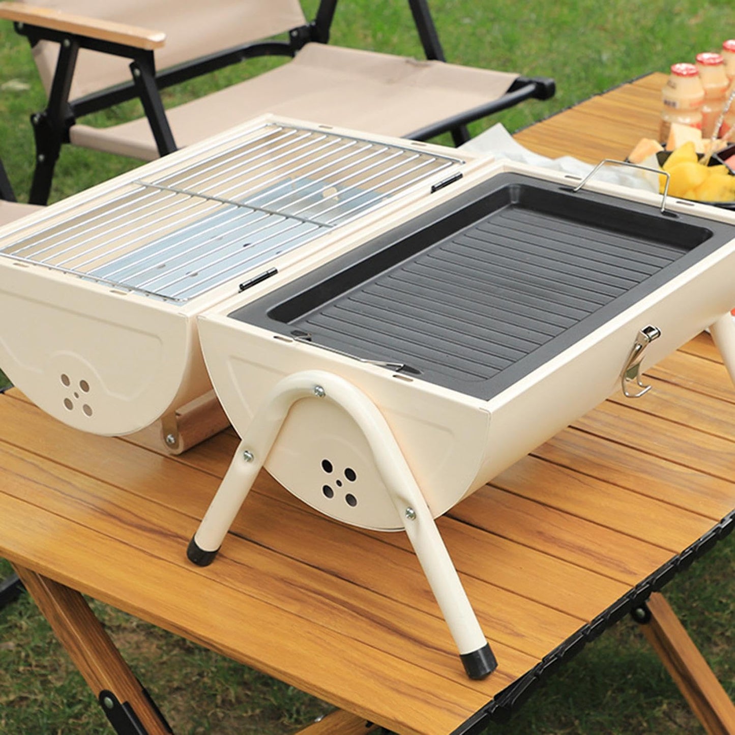 Barrel Grill - Portable Camping BBQ Smoker Grill | Lightweight Ventilated Barrel Style Barbecue for Outdoor Cooking on Porch, Balcony, Backyard, Patio, Home Garden, and Picnic Events