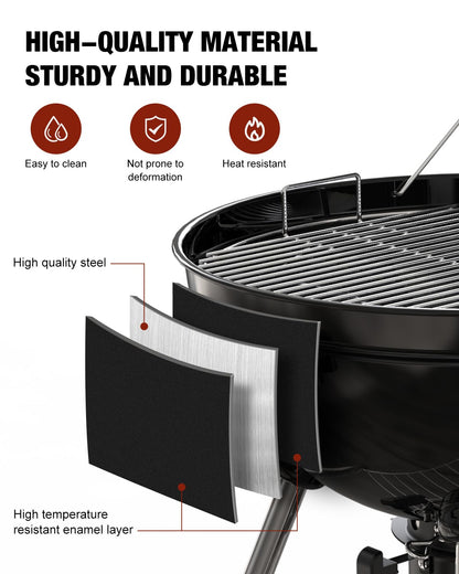 GRILIFE 22 inch Premium Charcoal Grill, Portable Kettle Barbecue Grill, Round BBQ&Smoker Grills Large 2-Tier Cooking Space for Outdoor BBQ Event, Tailgating, Camping and Backyard, Black