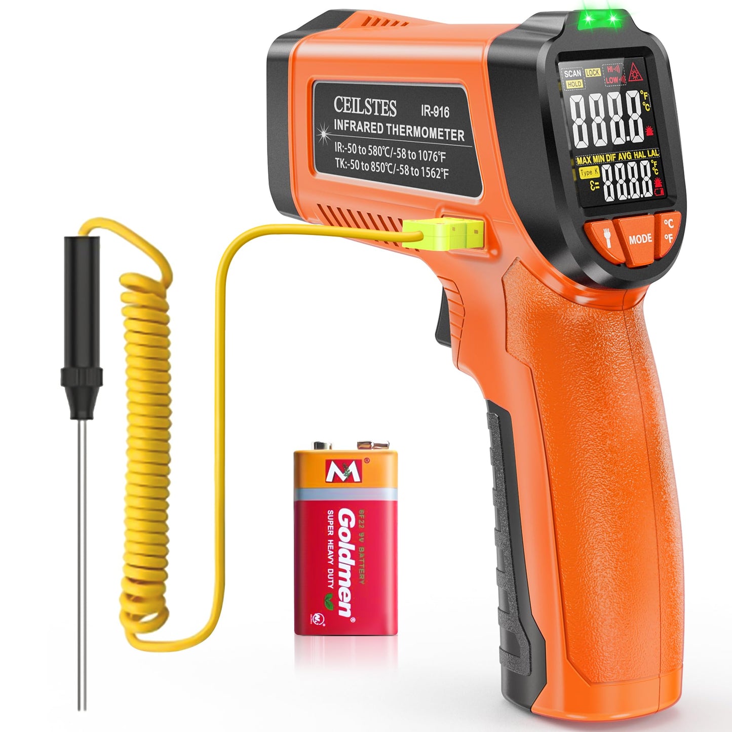 CEILSTES Infrared Thermometer Gun, Non-Contact Digital Laser Temperature Gun, -58°F to 1076°F, Adjustable Emissivity and Max/Min Values for Industrial, Cooking, Griddle,Engine, HVAC (Not for Human)