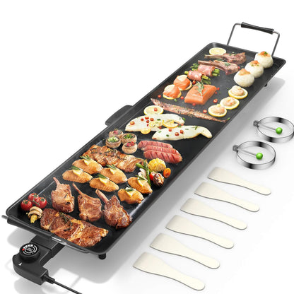 Costzon 35" Electric Griddle Teppanyaki Grill BBQ, Nonstick Extra Large Griddle Long Countertop Grill with Adjustable Temperature & Drip Tray, Indoor Outdoor Cooking Plates for Pancake Barbecue