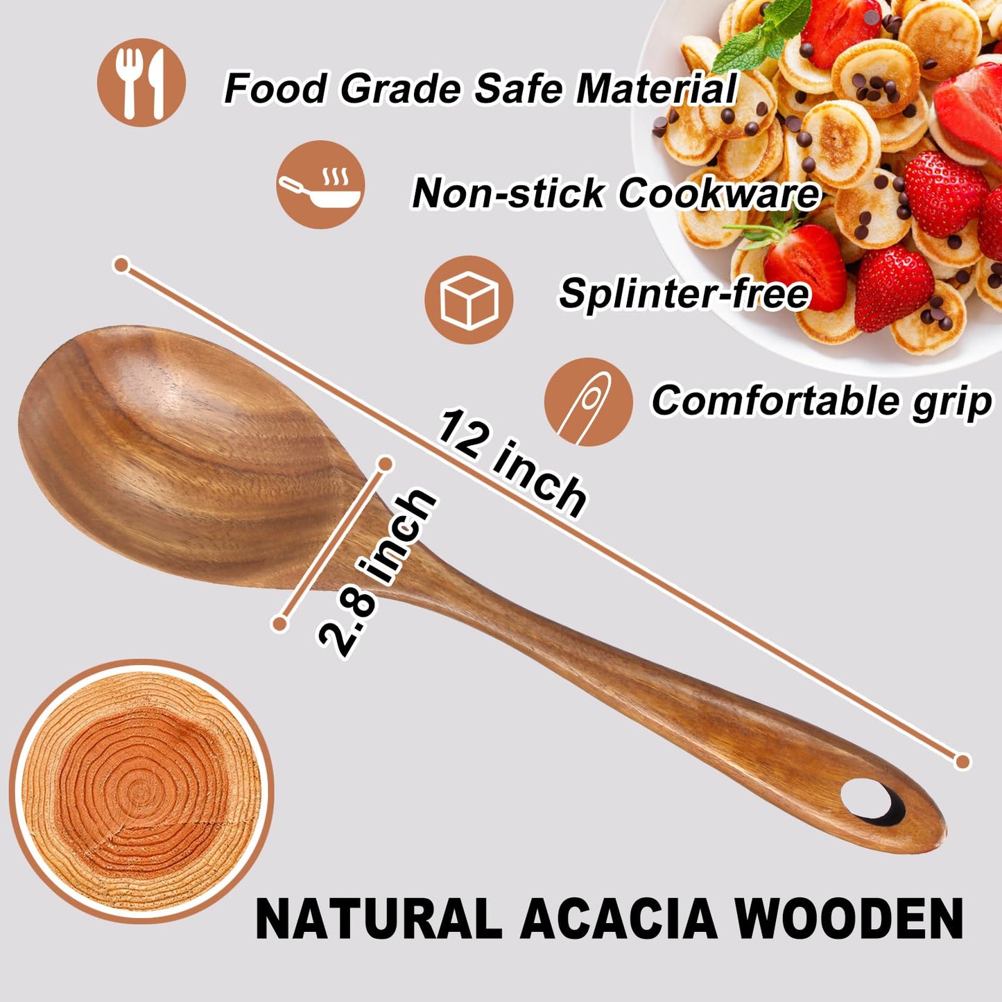 2 Pcs Large Wooden Spoons for Cooking Serving Mixing Kitchen Spoon Big Acacia Wood Utensils Set Teak Spatula Cooking Spoon Set Bamboo Baking Spoons Non Toxic Kitchen Tools Cooking Accessories