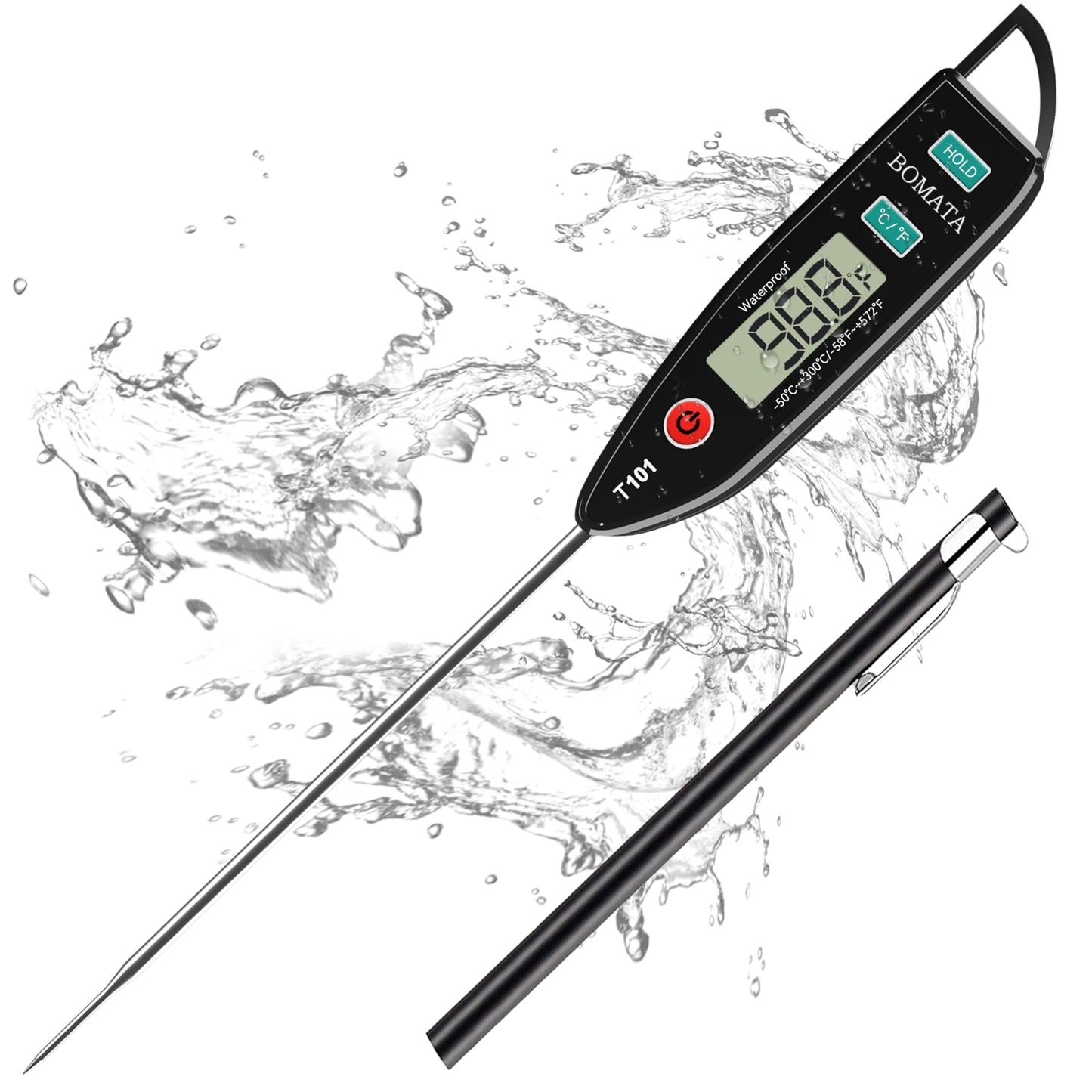 BOMATA Food Thermometer for Cooking, Water, Waterproof IPX7 Digital Thermometer with Long Probe for Bread Baking, Meat, Liquid, Candy.. T101 (Black Color)…
