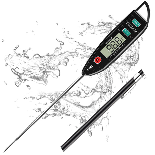 BOMATA Food Thermometer for Cooking, Water, Waterproof IPX7 Digital Thermometer with Long Probe for Bread Baking, Meat, Liquid, Candy.. T101 (Black Color)…