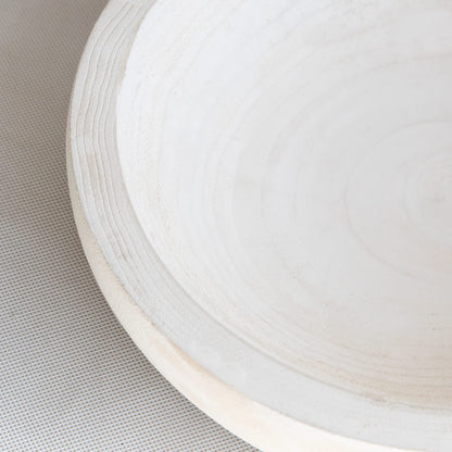 COLLECTIVE HOME - Paulownia Wood Hand Carved Tray, Fruit Snack Holder, Decorative Bowl, Rustic Home Decor Accessories for Coffee Table, Living Room, Wedding Centerpiece, 10" (washed white)