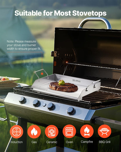 VEVOR Stainless Steel Griddle, 18x16 inch Universal Flat Top Rectangular Plate, Gas Grill Griddle for BBQ Grill, Teppanyaki, Portable Family Cookware with Handle, for Camping Tailgating Party