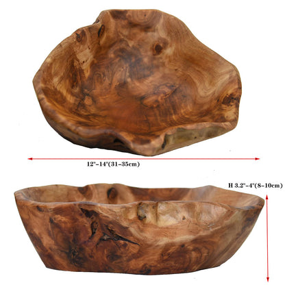 JFFLYIT Creative Wood Bowl Root Carved Bowl Handmade Natural Real Wood Candy Serving Bowl (12"-14")