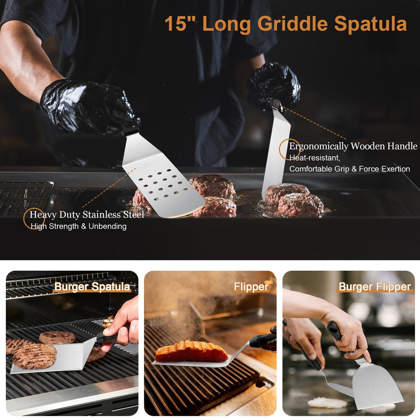 35PCS Griddle Accessories Kit, Leonyo Flat Top Grill Accessories, Grill Tools with Griddle Spatulas, Smash Burger Press, Basting Cover, Scraper for Outdoor BBQ Teppanyaki Hibachi Cooking
