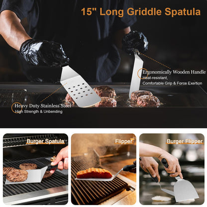 35PCS Griddle Accessories Kit, Leonyo Flat Top Grill Accessories, Grill Tools with Griddle Spatulas, Smash Burger Press, Basting Cover, Scraper for Outdoor BBQ Teppanyaki Hibachi Cooking
