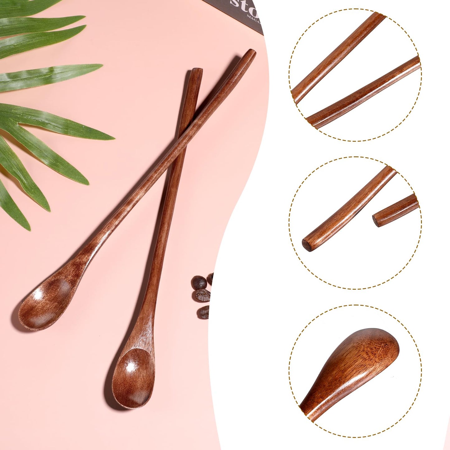 Piriuuo 2 Pcs Long Wooden Teaspoon, 9.25 Inch Honey Spoon Wooden Spoons for Honey Wood Coffee Spoon with Long Handle for Stirring Mixing (Brown)