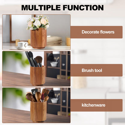 Wooden Utensil Holder for Kitchen Counter,360° Rotating Kitchen Utensil Holder,7.3"+5.7" Spatula Holder for Counter,Large Cooking Utensil Crock Natural Rustic Appearance for Home Decor,Set of 2