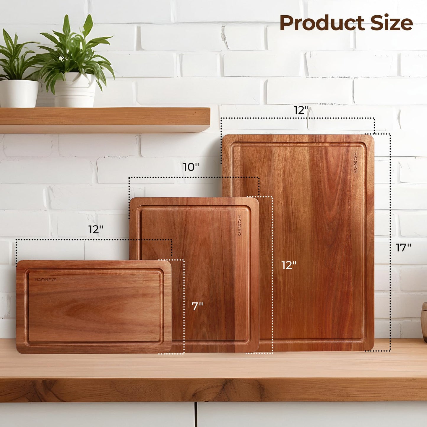 Wood Cutting Board, Wooden Cutting Boards for Kitchen with Deep Juice Grooves & Built-in Handles, Ideal Charcuterie & Chopping for Meat, Chopping Boards Set of 3