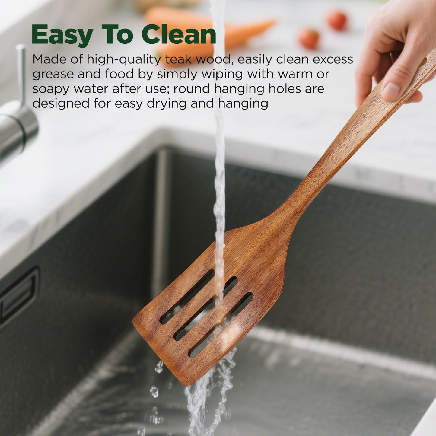 ANBUY Wooden Spatula for Cooking, Flat Wooden Turner Set, Non Scratch Slotted Frying Spatula Set for Nonstick Pans, Non Toxic Wood Spatulas for Kitchen Use, 2 Piece Utensil Set