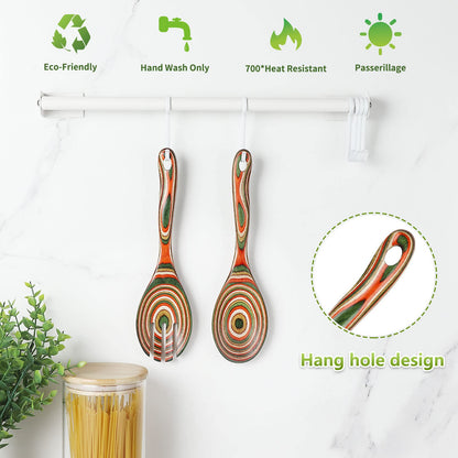 Salad Tongs, Wooden spoons, Salad Tongs for Serving, WOSPONFAN 10-inch Pakkawood Serving Utensils Set Salad Servers Set Kitchen Cooking Utensil