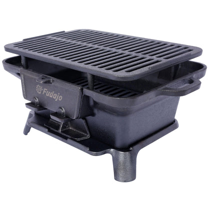 16" Rectangular Cast Iron Hibachi Grill, Portable Charcoal Grill With Vent Removable Grate, Yakitori Grills for Outdoor Camping Cooking, Enameled (Rectangular)